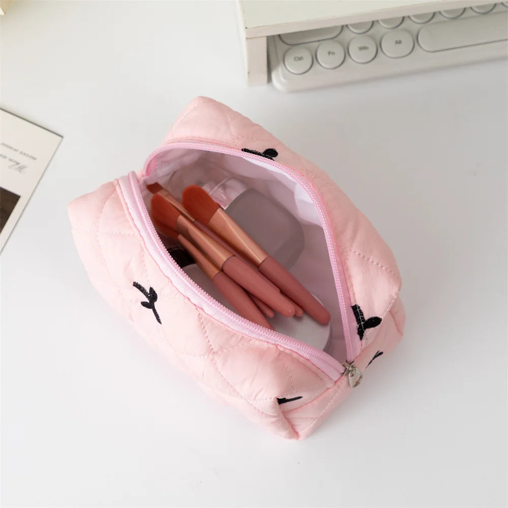 Makeup Bag for Women Embroidered Bowknot Travel Cosmetic Bags Large Capacity Toiletry Storage Bag Portable Makeup Pouch