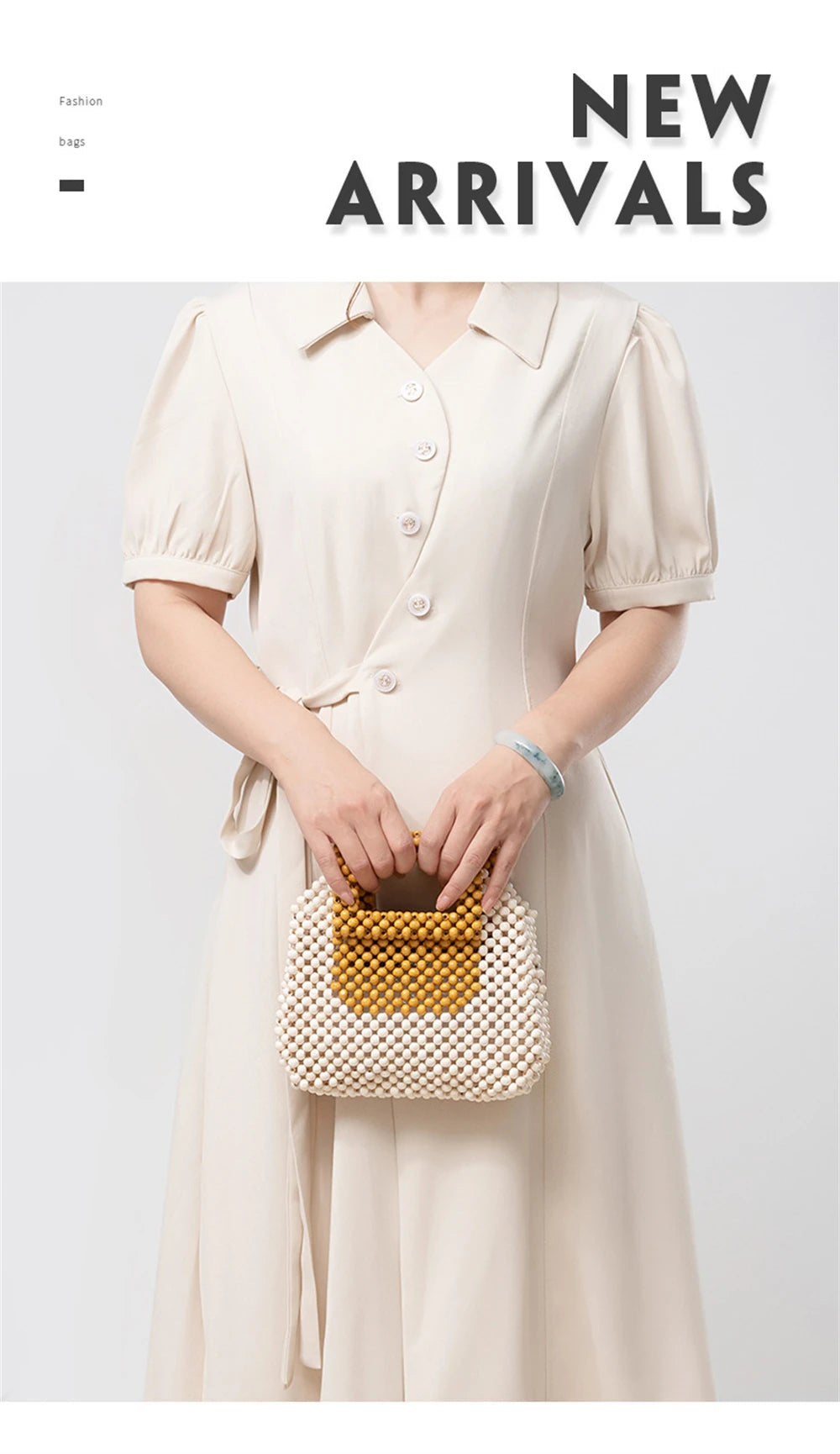 Luxury Wooden Beads Tote Bags Vintage Women's Square Handbag Handmade Fashion Banquet Bags Summer Casual Beach Purses Bag Bolsos