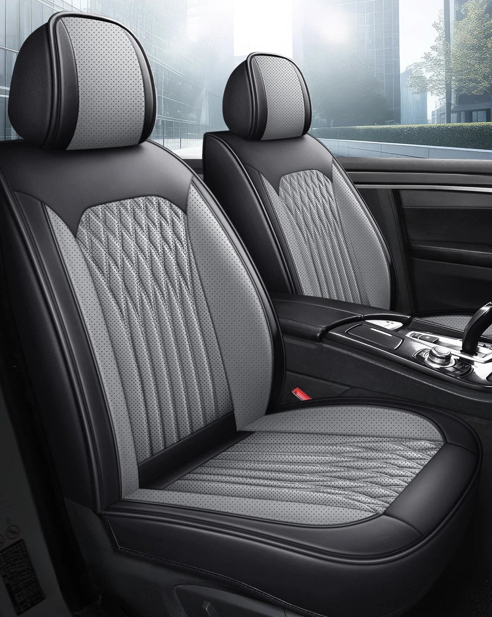 Full Set Car Seat Covers  Full-Wrap Design, Breathable Perforated PU Leather, Universal Fit for Most Sedans, Trucks & SUVs