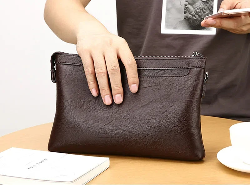 Fashion Brand Design Business Clutch Bag High Quality PU Leather Envelope Bags Casual Travel Men's Wallet Cell Phone Pocket