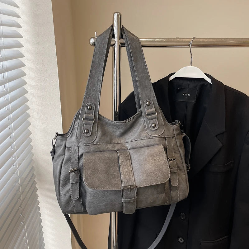 Women Tote Bag Fashion Underarm Pouch Large Capacity Soft Pu Leather Shoulder Bag Retro Crossbody Bag Casual Portable BucketBags