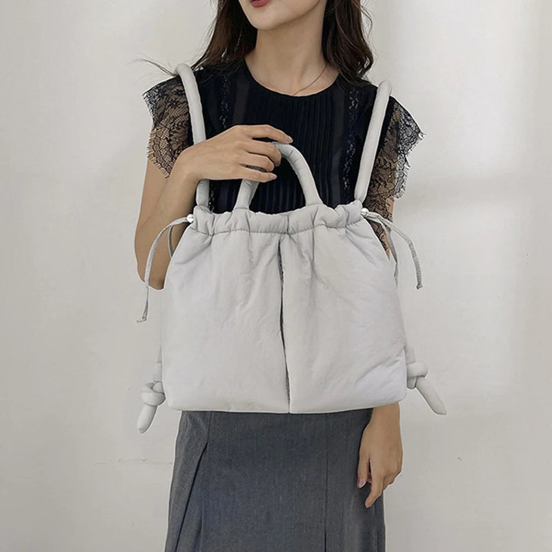 Fashion Casual Large Capacity Puffer Tote Bag Designer Padded Nylon Women Shoulder Bags Handbags Knotted Strap Crossbody Bags