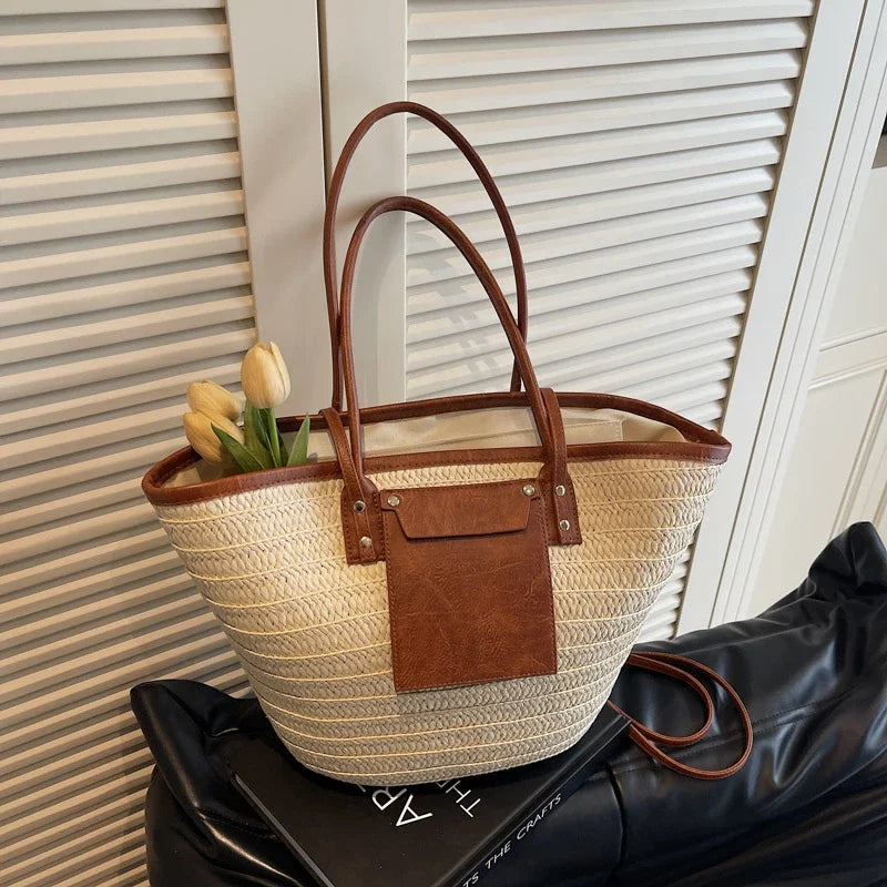 Luxury Designer Straw Beach Bag Large Capacity Beach Shoulder Bag For Women Summer Raffia Handbag Shopper Basket Tote Travel Bag