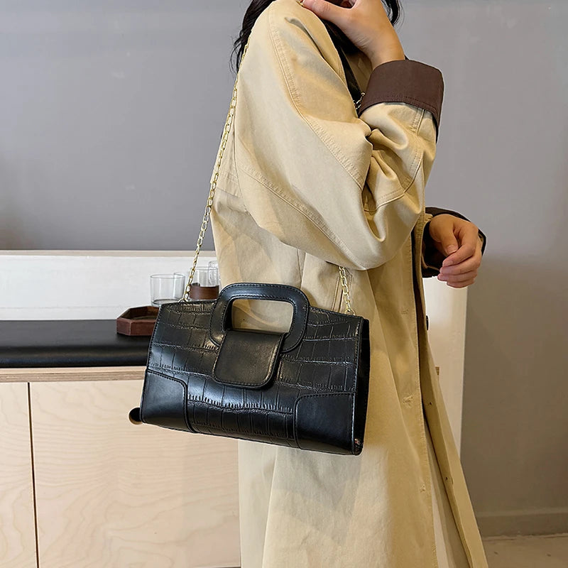 Luxury Clutch Bag Retro Women's Bag Stone Pattern PU Leather Crossbody Bag Female Flap Handbag Shoulder Bag Simple Sac A Main