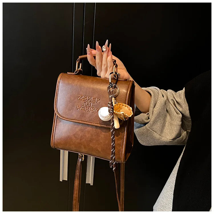 Casual Retro Large Capacity Women's Backpack Fashionable Versatile Stylish Satchel Crossbody Bag New Black City Simple Style PU