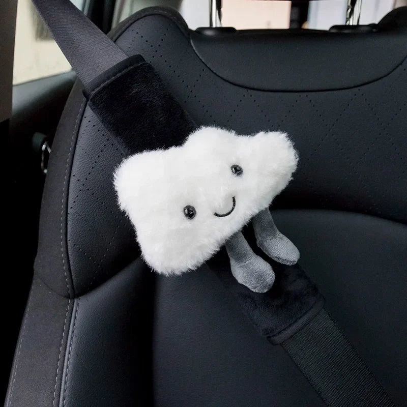 Cute Car Pillow Plush Cushion Car Safety Pillow Automobile Safety Belt Shoulder Pad Universal Vehicle Headrest Waist Cushion
