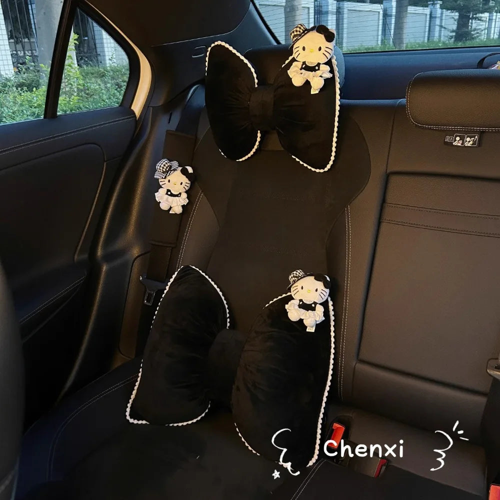 Black Hello Kitty Car Headrest Neck Protection Pillow Seat Belt Cover Universal Interior Waist Pillow Car Cushion