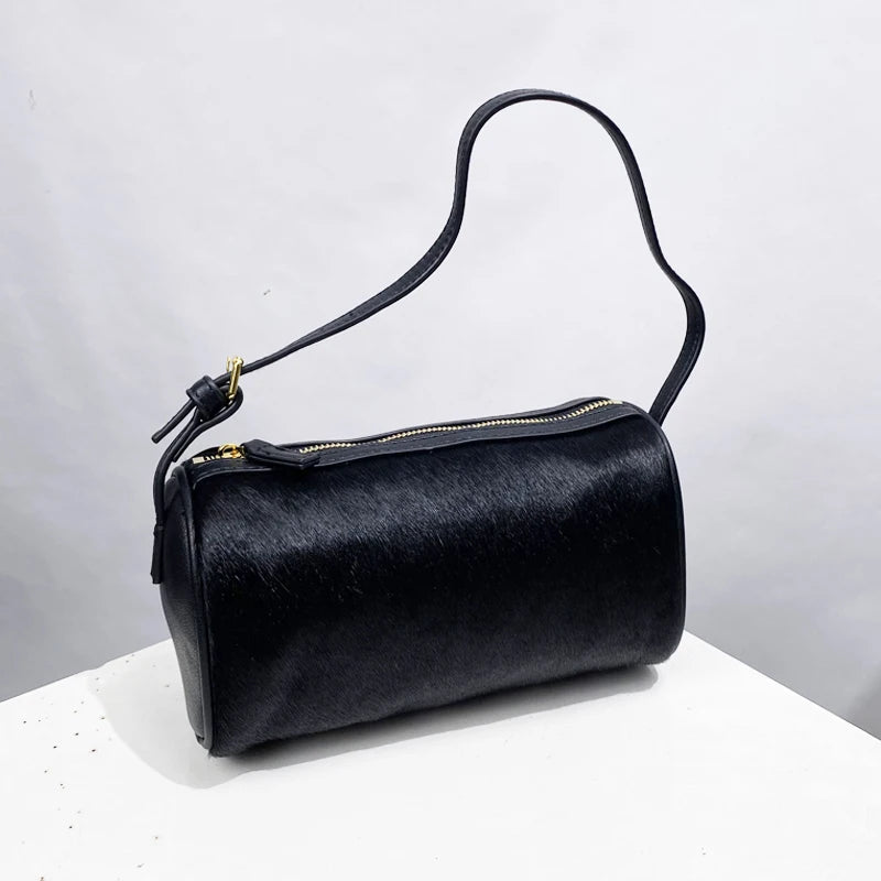 Luxury  Hair Splicing Genuine Leather Women's Bag 2025 New High Quali Single oulder Slant Cross Handheld Pencil Case...