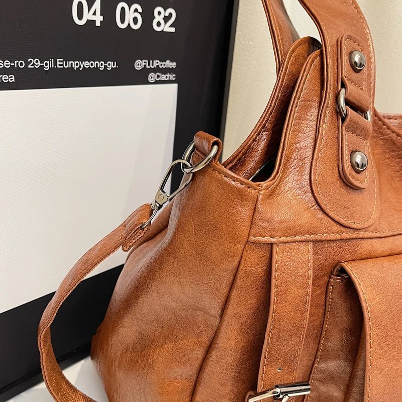 Women Tote Bag Fashion Underarm Pouch Large Capacity Soft Pu Leather Shoulder Bag Retro Crossbody Bag Casual Portable BucketBags