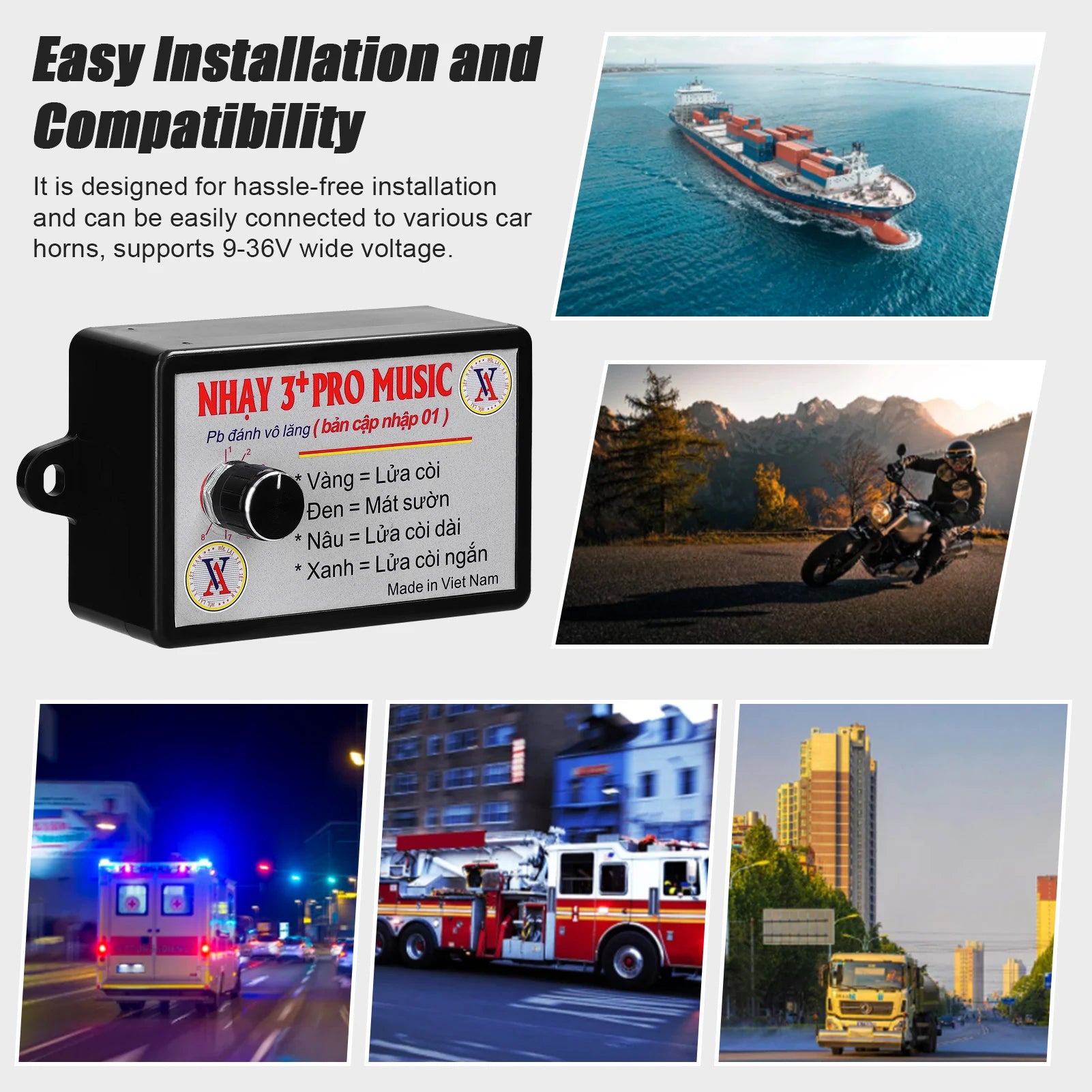 Car Horn Controller Electric Horn Speaker Sound Control Unit with 8 Sound Effects/Volume Switching for Car Truck Marine Boat