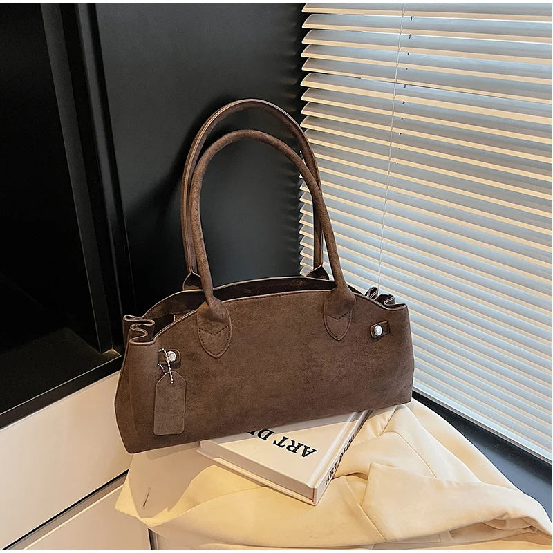 Luxury Women's Bag Lazy Matte Suede Tote Suede Boston Shoulder Bag Large Capacity Commuter Long-handle Handbag Underarm Shopper