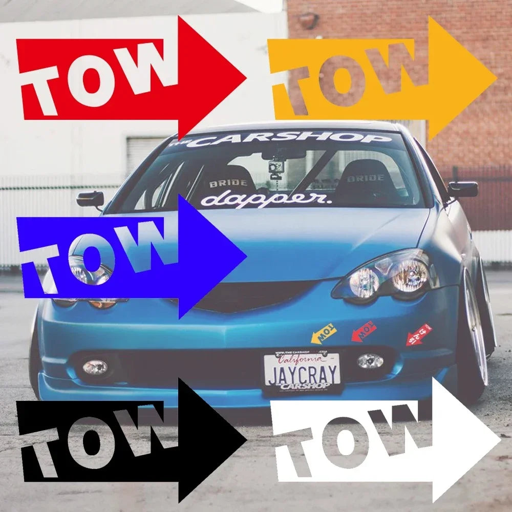 Reflective TOW Arrow Car Vinyl Decals – Waterproof Racing Modified Stickers Body, Window, Rear Windshield, Fuel Cap & Bumper