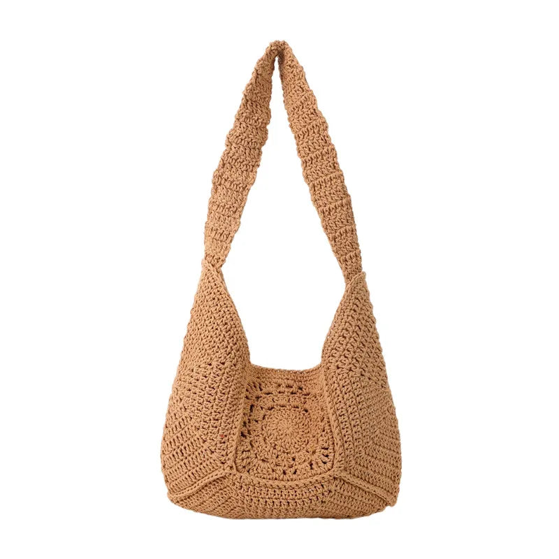 New Shoulder Bag Fashion Casual Crochet Shopping Tote For Women Solid Color Hollow Out Knitted Beach Bag Large Capacity Handbags