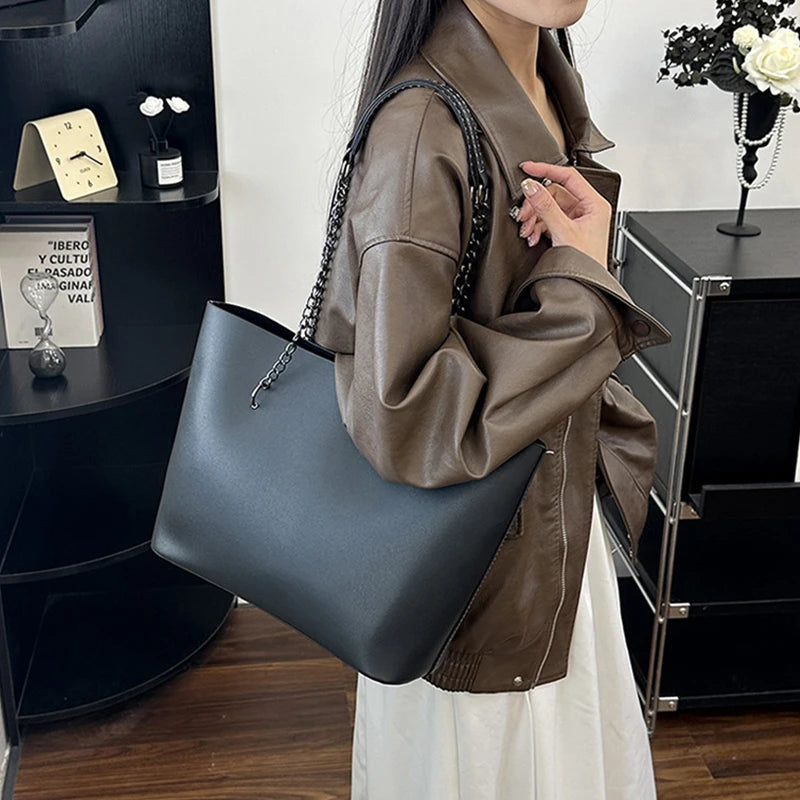 Luxury PU Leather Tote Bag For Women New Chains Shoulder Bag Large Capacity Handbag Travel Female Handle Bag bolso