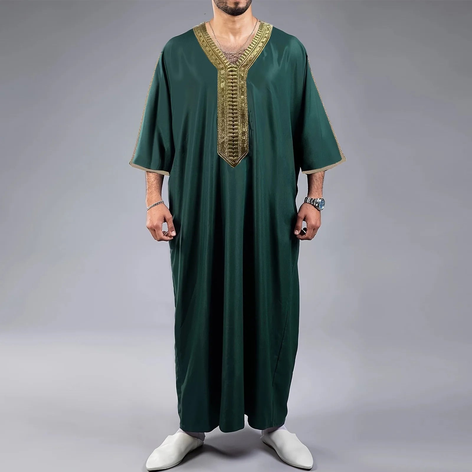 Men's Muslim Robe Arab Middle Robe Long Sleeve Embroidered Long Shirt Prayer Simple Loose Clothing