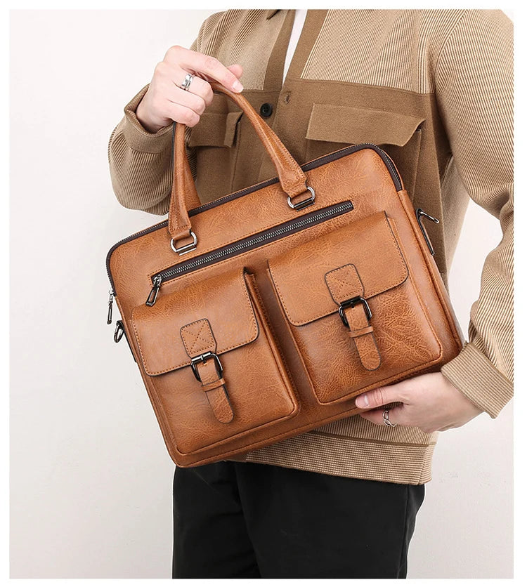 Luxury Brand Man Business Briefcase Bag PU Leather Messenger Shoulder Bag Men Office Lunch Bags For Laptop A4 File Male Handbags