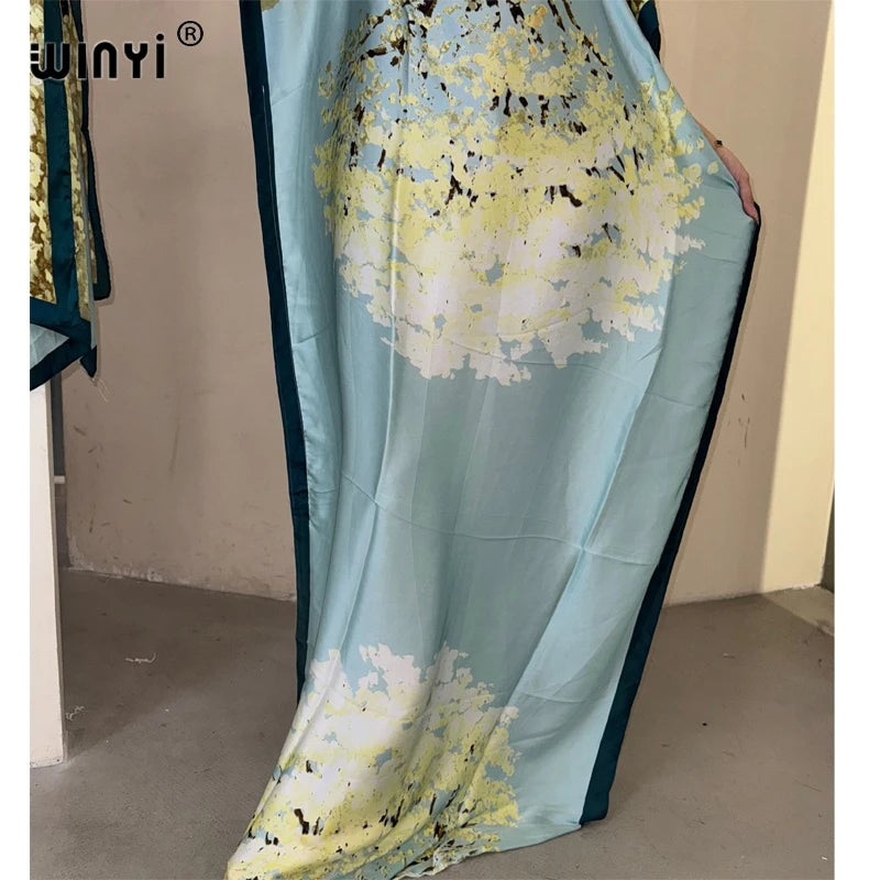 WINYI muslim african traditional dress for woman abaya dubai luxury Kaftan evening dress Elegant Maxi Length Dress beach covers