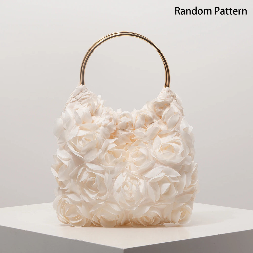 Luxury Rose Flower Tote Bags for Ladies， Prom Dresses for Women， Bag for Women Elegant， Wedding Items， Party Bag（Random Pattern）