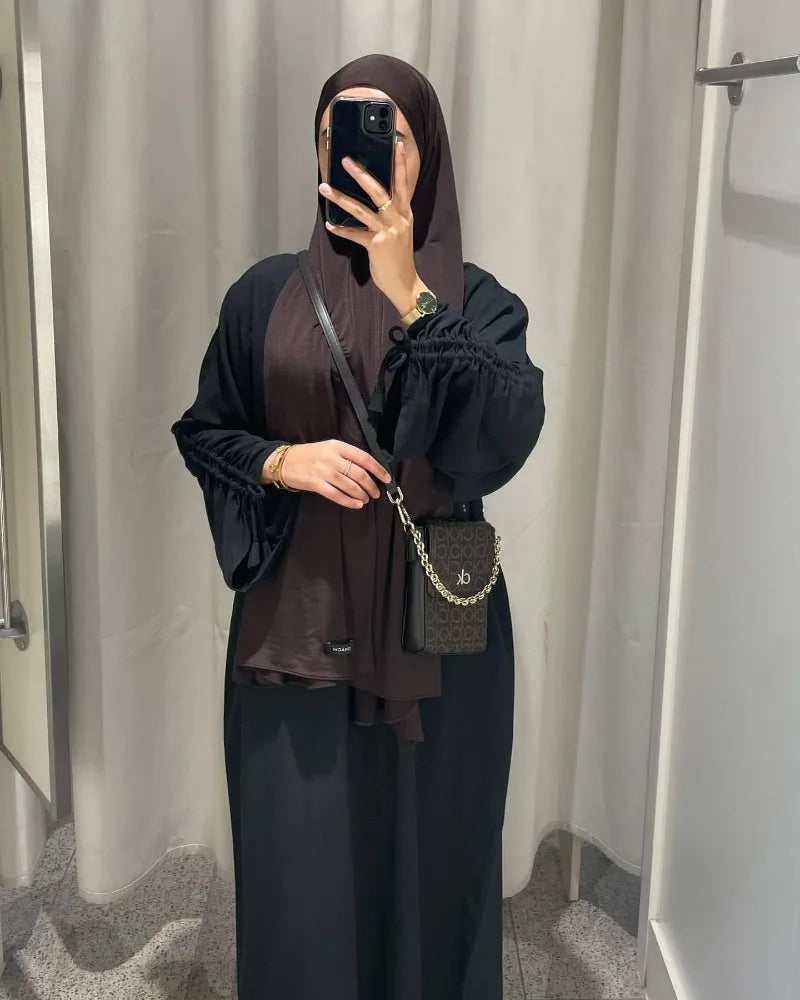 2024 Saudi Arabia Muslim Women Modest Dress Eid Dubai Plain Abaya Islamic Holiday Party Solid Turkey Lace-up Cuffs Long Clothes
