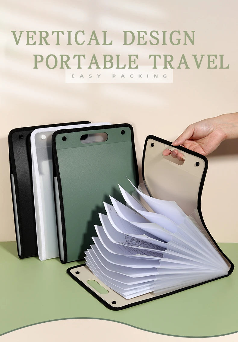 1Pcs A4 Vertical13 Pocket Expanding File Briefcases Handbag Paper Folder  Organiser Document Bag Storage