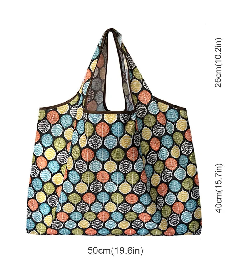 Fashion Pocket Tote Women Bag Eco-Friendly Folding Shopping Bag Reusable Portable Shoulder Handbag for Travel Supermarket