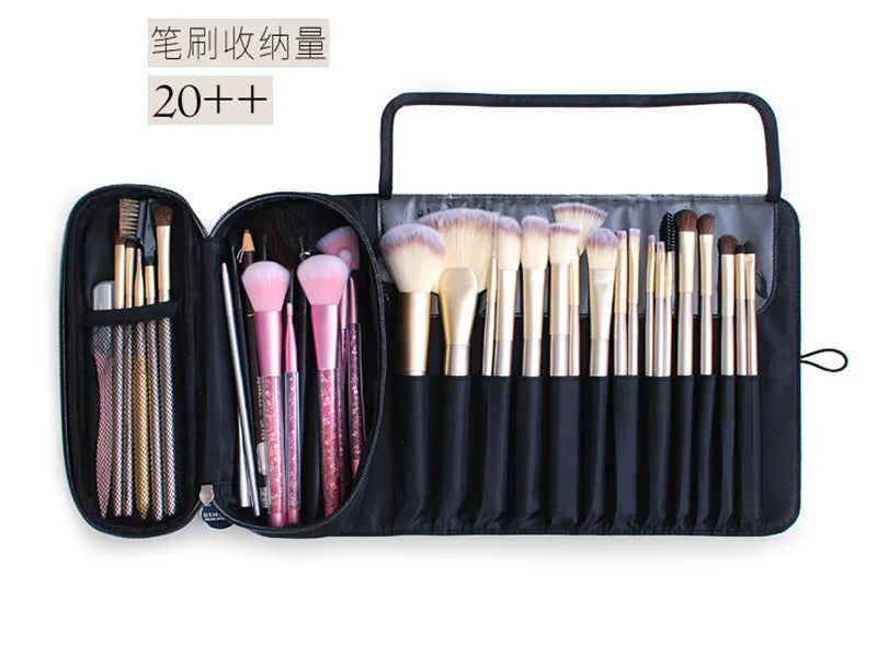 Makeup Bag Women's Cosmetic Brush Bag Travel Organizer Makeup Brushes Fold Tools Rolling Bags Waterproof Nylon Makeup Case