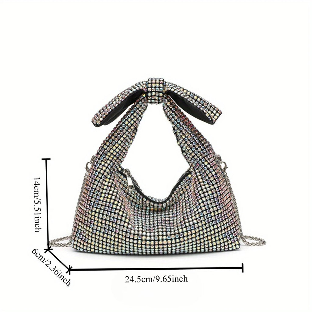 Bow Evening Bag for Women Rhinestone Shoulder Purse Glamorous Crystal Crossbody Bag Sparkling Party Clutch for Special Occasions
