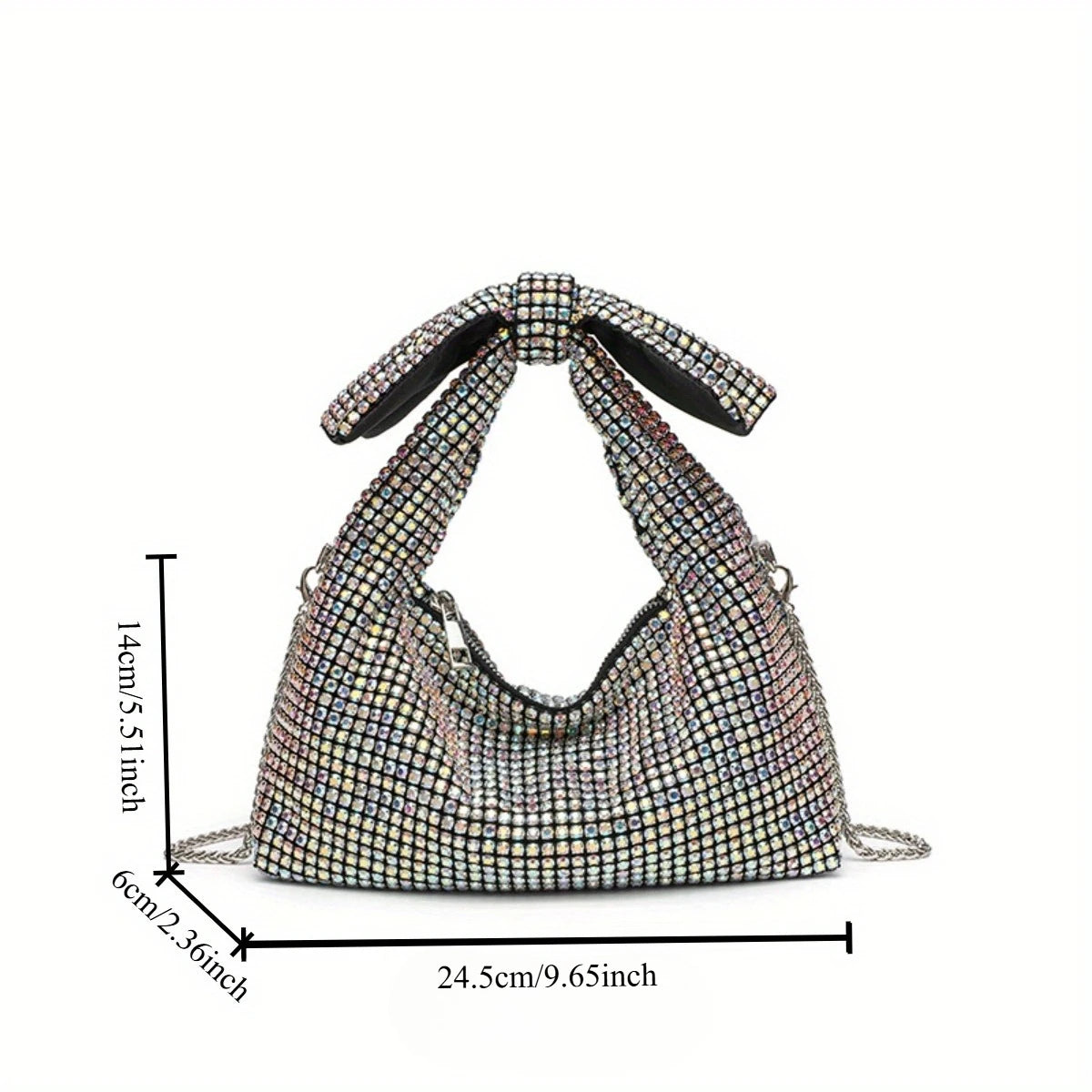 Bow Evening Bag for Women Rhinestone Shoulder Purse Glamorous Crystal Crossbody Bag Sparkling Party Clutch for Special Occasions