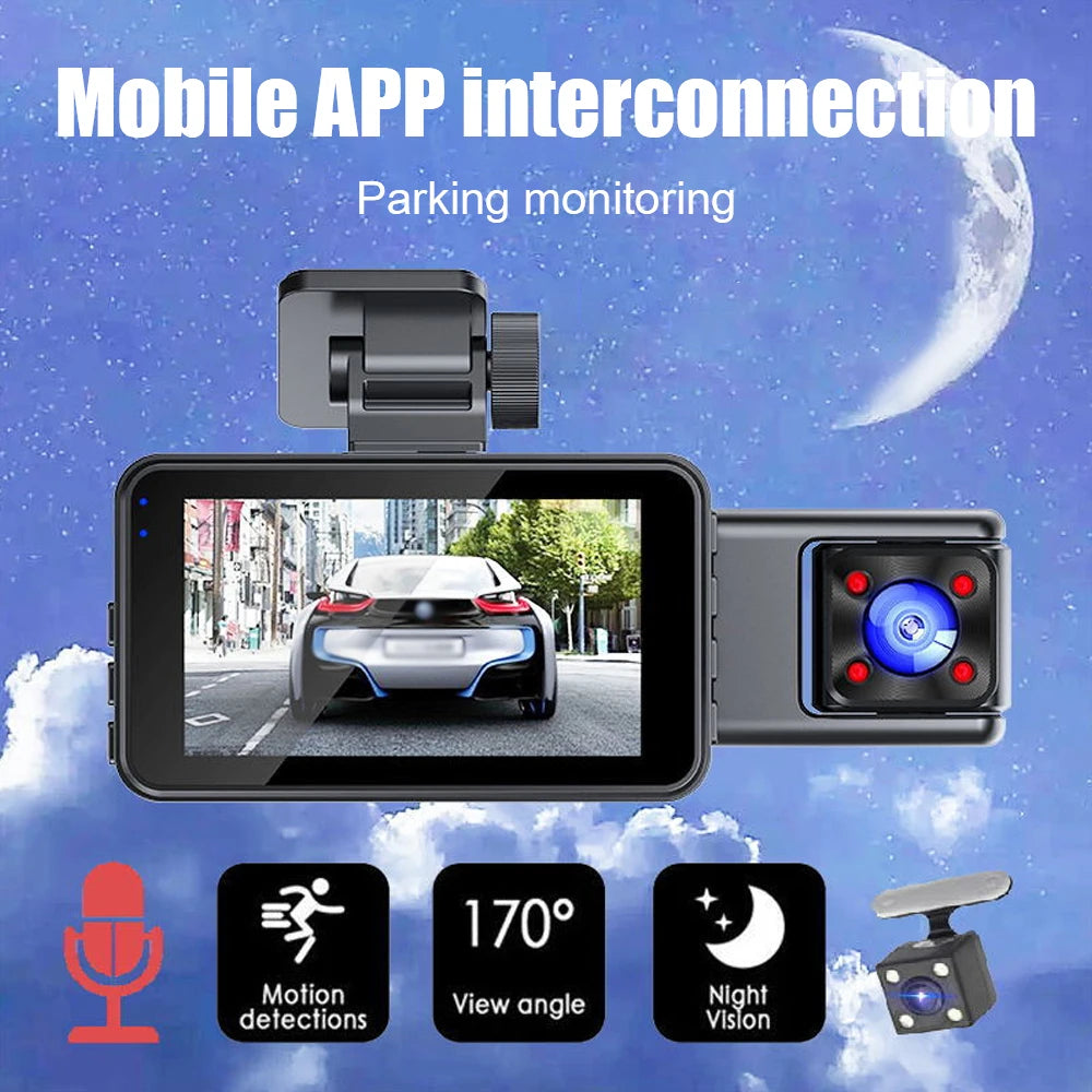 Dash Cam HD 1080P for Car DVR 3CH 360 Camera 24H Parking Monitor & GPS Night Vision Auto Video Recorder 128Gmax Vehicle DVR