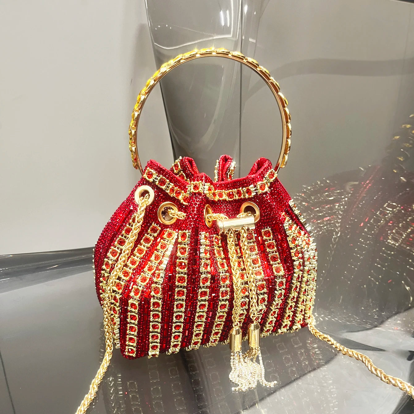 luxury Designer purses and handbags bags for women bucket clutch purse evening banquet bag Crystal rhinestone shoulder bag