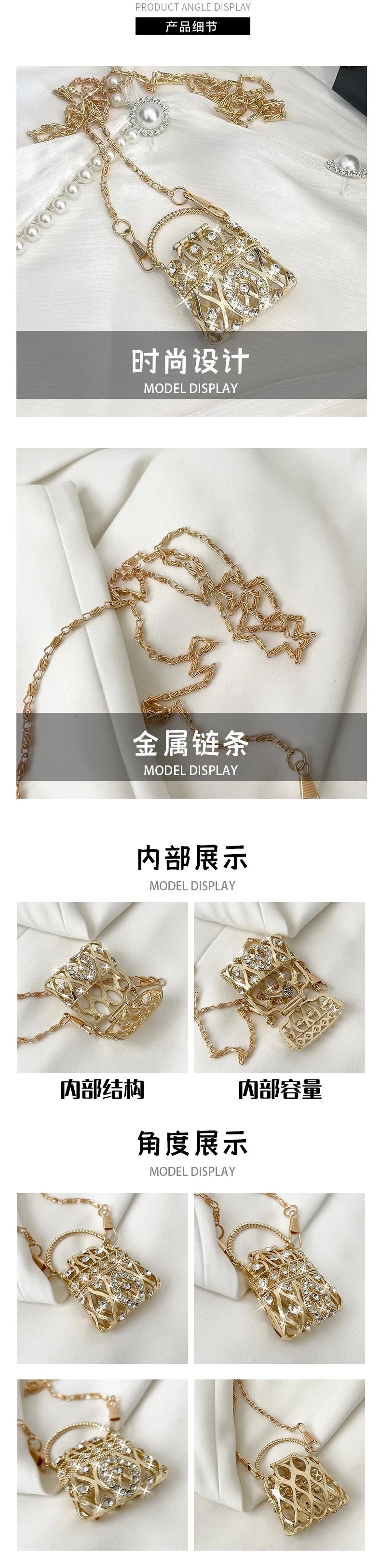 Female Ring Evening Bags Metal Gold/Sliver Rhinestone Round Ball Handbags Elegant Luxury Clutch Purse Small Wedding Wallets