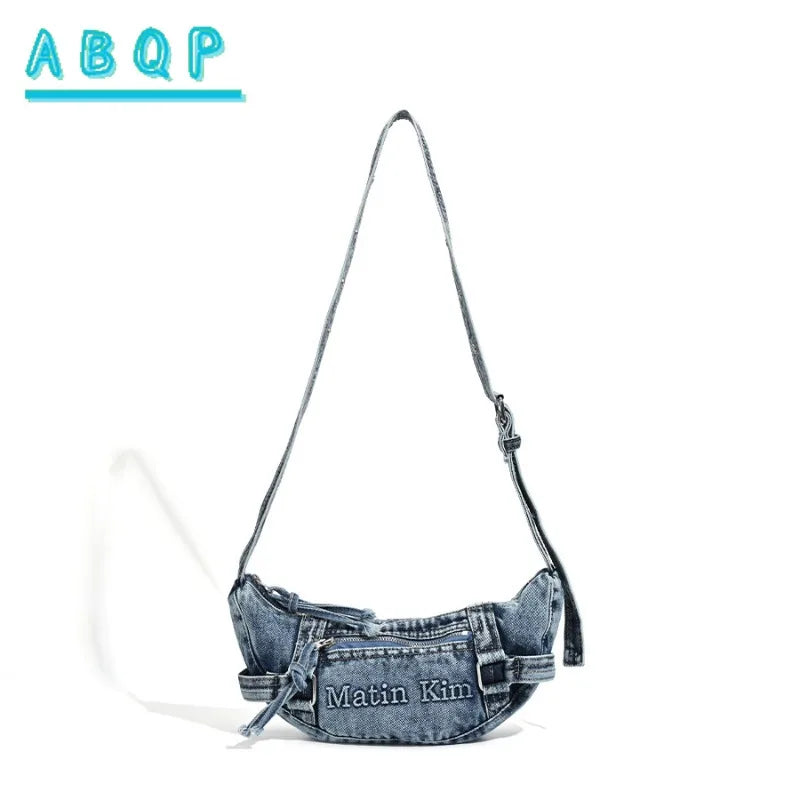 Shoulder Bag for Women New Washed Denim Bags Retro Crescent Bag Diagonal Span Underarm Tote Handbag Mini Portable