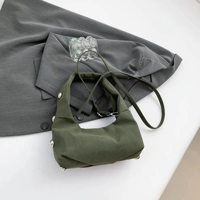 Luxury Purple Handbag For Women Luxury Studded Beading Handbags Wine Red Purse Solid Color Suede Leather Shoulder Crossbody Bags