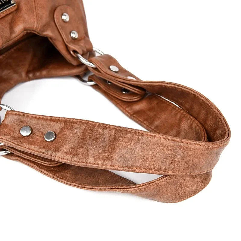 Luxury Soft Pu Leather Brand Girls Shoulder Bags Black HandBags Tote New Arrival Mini Small Motorcycle Bags Crossbody for Women