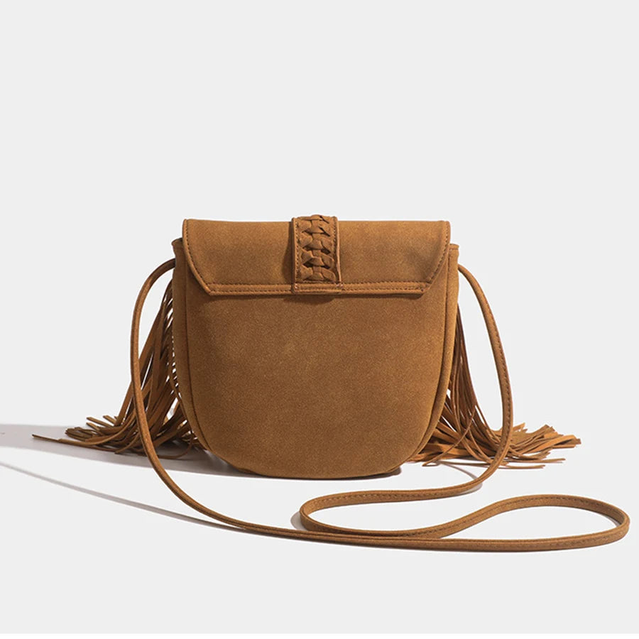 Boho Style Bohemian Fringed Crossbody Bag Versatile Faux Suede Design Shoulder Bag Flip Small Square Bags For Women Daily Travel