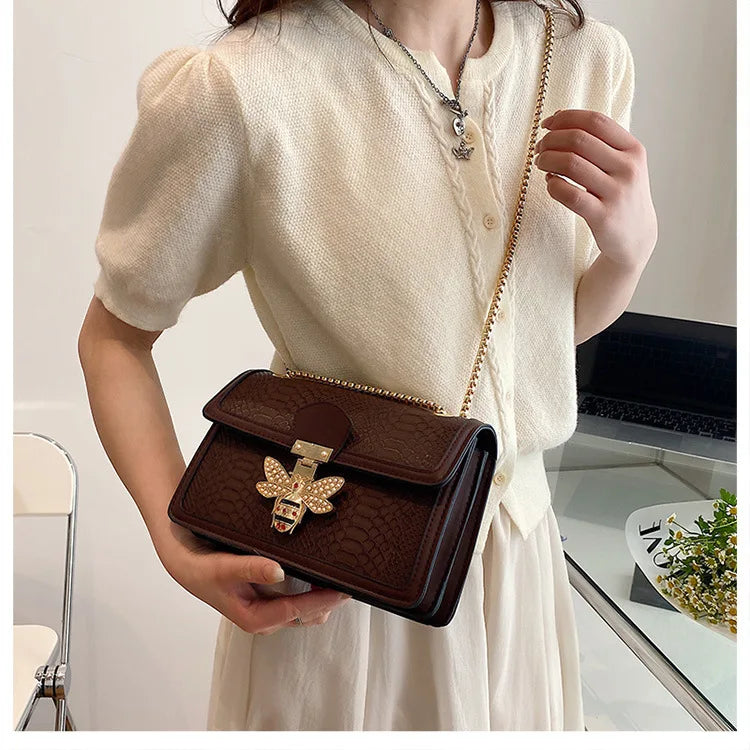 Luxury Handbags for Women Crossbody Bags Bee Lock Tote Casual Flap Purses Crocodile Print Leather Handbag Ladies Shoulder Bags