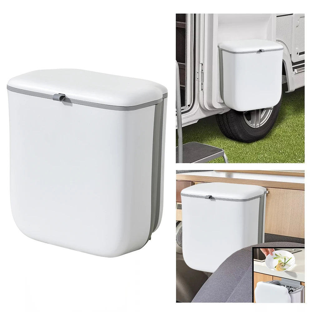 1PC 9L Collapsible Trash Can Trash Bin With Sliding Lid For RV Camping Boats Caravan Motorhome Car Trash Can RV Accessories