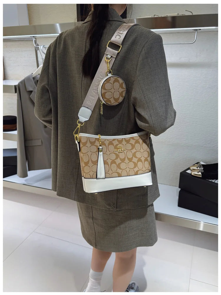 Luxury Women Bag Designer New Fashion French Vintage Shoulder Bag Print Crossbody Bucket Purse Premium Quality