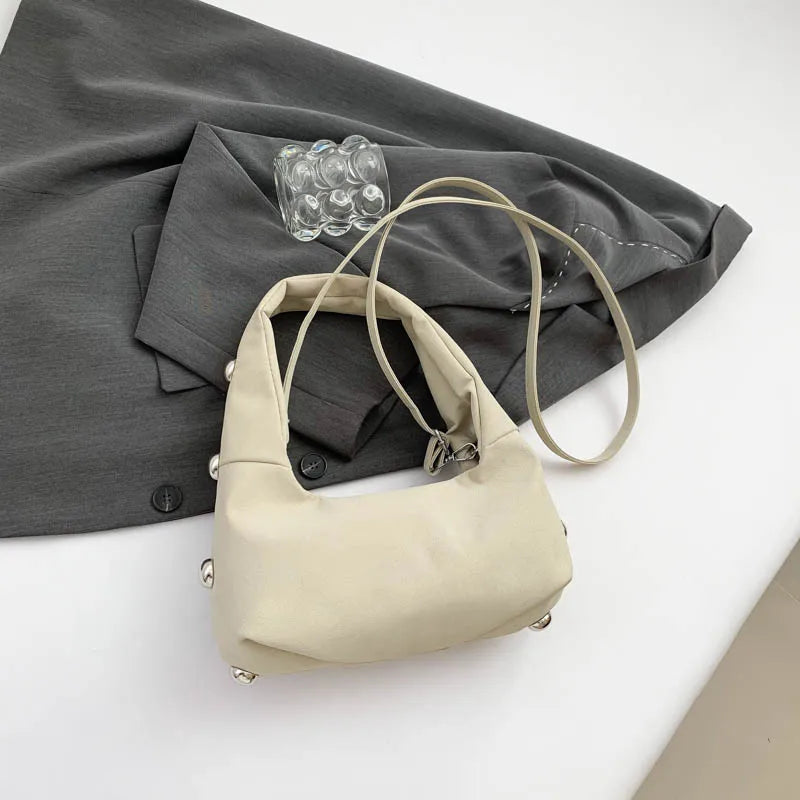 Luxury Purple Handbag For Women Luxury Studded Beading Handbags Wine Red Purse Solid Color Suede Leather Shoulder Crossbody Bags