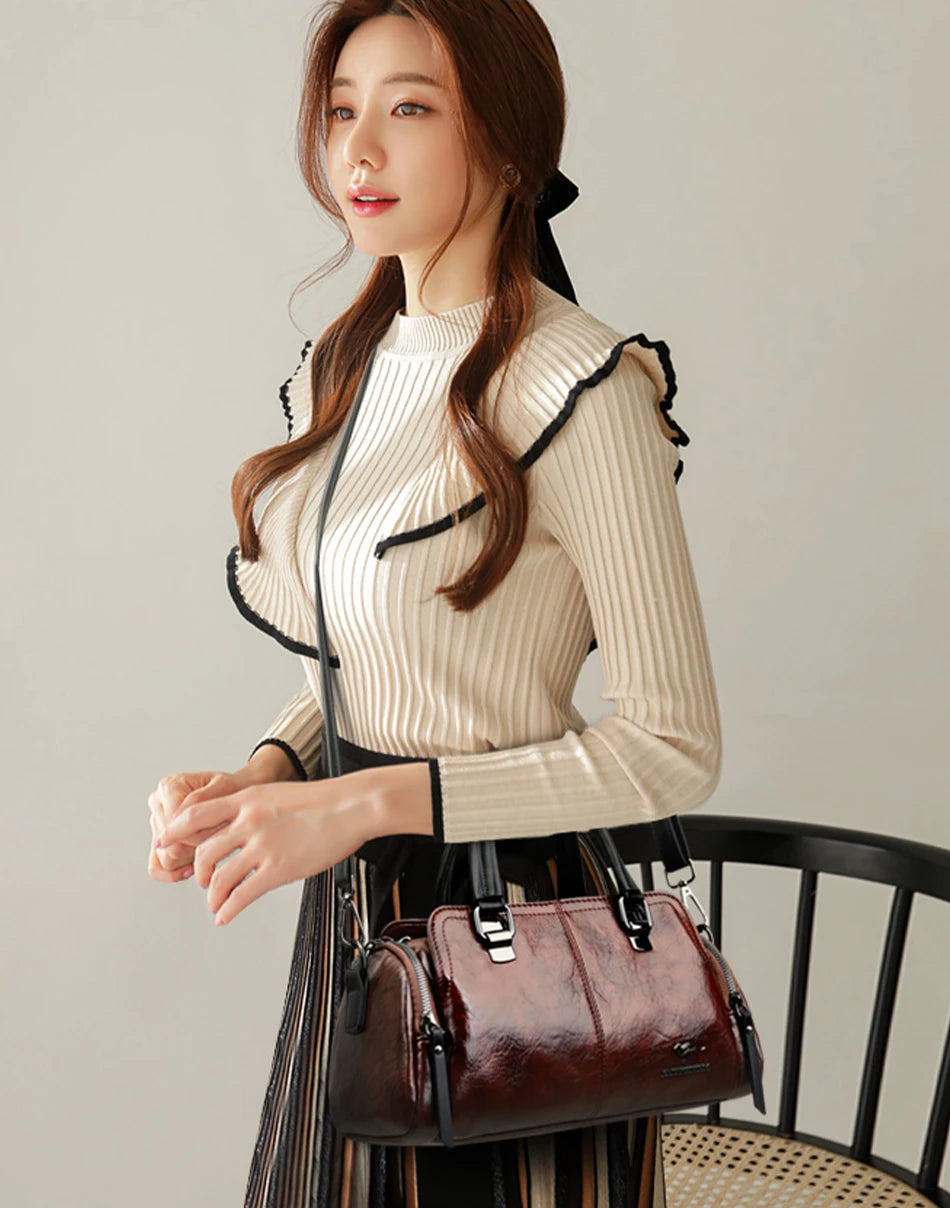 Luxury Designer Handbag Brand Shoulder Bag 3 Layers Large Capacity Casual Tote Bag High Quality Soft Leather Bags Female Handbag