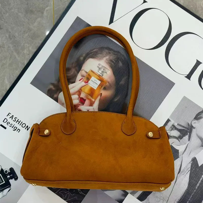 Luxury Women's Bag Lazy Matte Suede Tote Suede Boston Shoulder Bag Large Capacity Commuter Long-handle Handbag Underarm Shopper