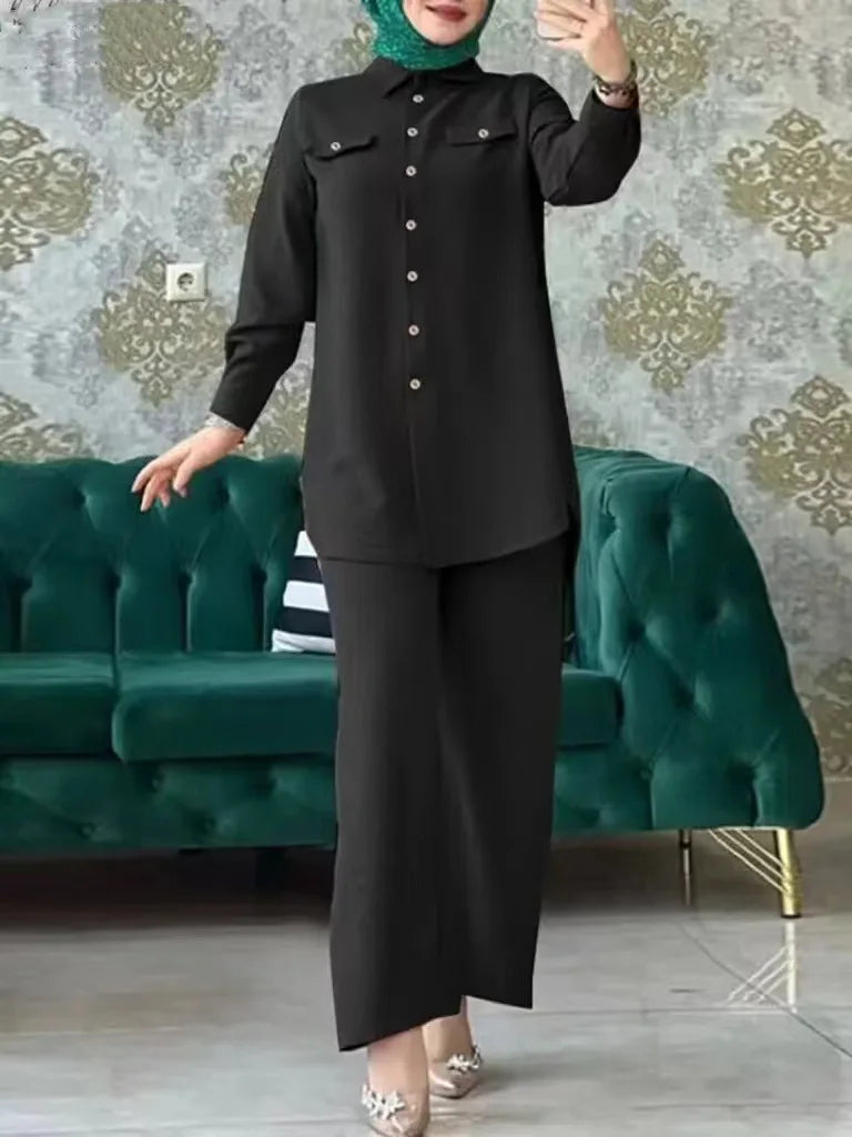 Muslim Women's Long Sleeve Shirt with Pocket Cover Collar Hot Sale Of The Season Spring Summer New Style Comfortable Casual C...