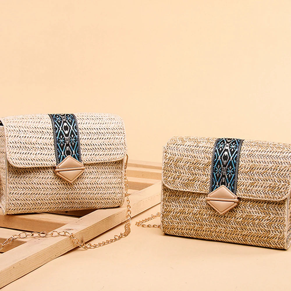 Clutch Crossbody bag Square Straw Bags Women Fashion Rattan Messenger Bag Handbag bolsas sacos соломенная сумка