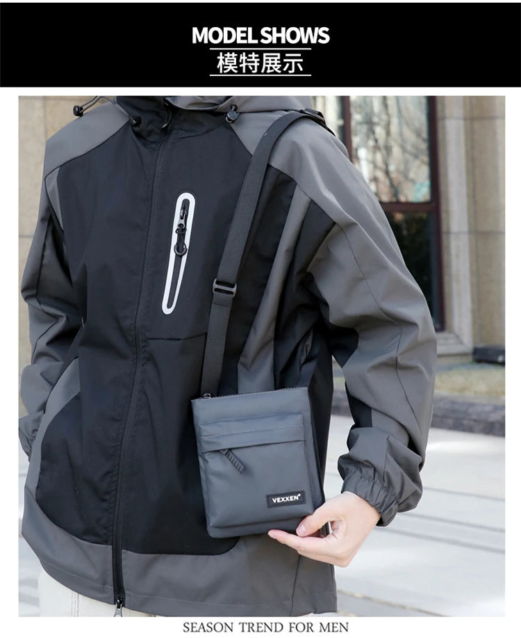 Messenger Sling Bags For Men Casual PU Leather Zipper Crossbody Pouch Simple Mini Crossbody Phone Bag Male Side Shoulder Bag
