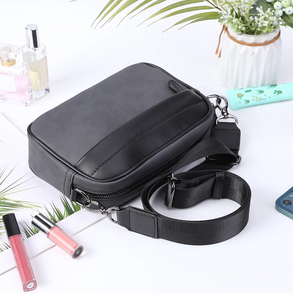 Luxury Business Shoulder Bag for Men Design Plaid PU Leather Messenger Crossbody Bag Casual Zipper Small Square Sling Bag Pouch