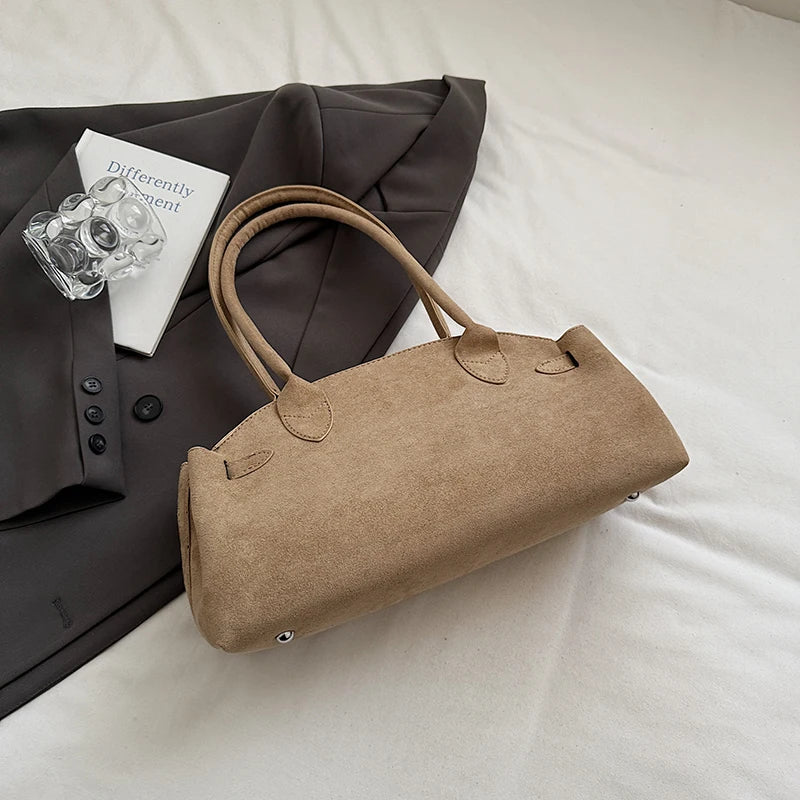 Luxury Women's Bag Lazy Matte Suede Tote Suede Boston Shoulder Bag Large Capacity Commuter Long-handle Handbag Underarm Shopper
