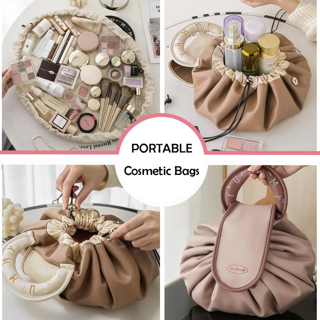 Portable Makeup Bag for Daily Use Fashion Women Large Capacity Travel Toiletry Bags Ladies Drawstring Cosmetic Storage Pouch