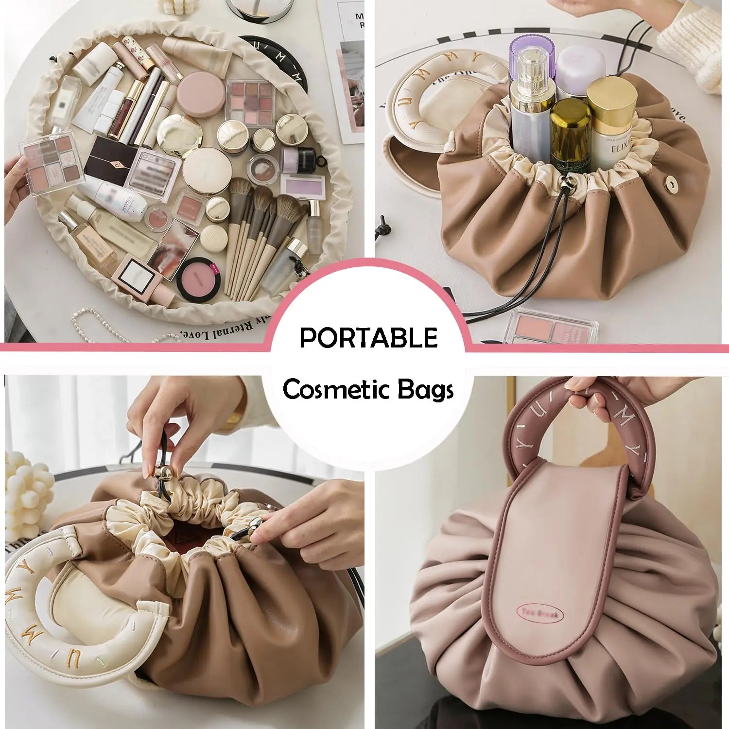 Portable Makeup Bag for Daily Use Fashion Women Large Capacity Travel Toiletry Bags Ladies Drawstring Cosmetic Storage Pouch