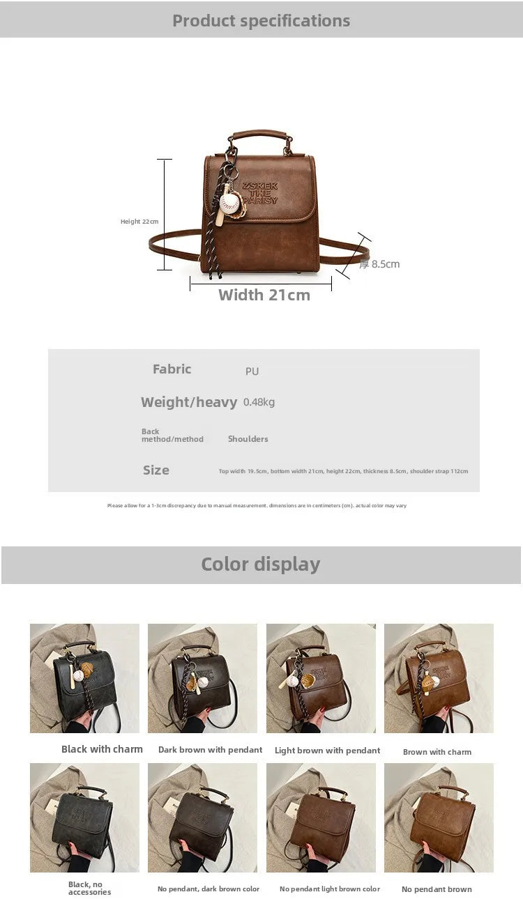 Casual Retro Large Capacity Women's Backpack Fashionable Versatile Stylish Satchel Crossbody Bag New Black City Simple Style PU