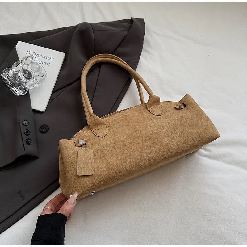 Luxury Women's Bag Lazy Matte Suede Tote Suede Boston Shoulder Bag Large Capacity Commuter Long-handle Handbag Underarm Shopper